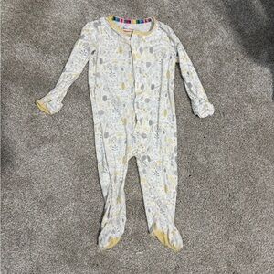 Magnetic Me Yellow & Gray Woodland Print Footie 3-6 Months